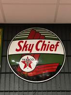 Emaille reclamebord Tecaxo Sky Chief Gasoline 70 cm, Ophalen, Gebruikt, Reclamebord