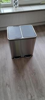 RVS Afvalemmer met 2 Compartimenten, Ophalen, Gebruikt, Met pedaal, 50 tot 75 cm