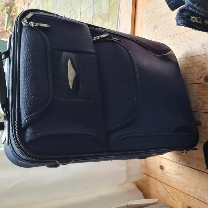 3 delig koffer/reisset donkerblauw stof., Sieraden, Tassen en Uiterlijk, Koffers, Gebruikt, Wieltjes, Ophalen