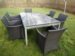 TUINSET! glazen tafel en 6 stoelen, Tuin en Terras, Tuinsets en Loungesets, Gebruikt, Ophalen, Aluminium