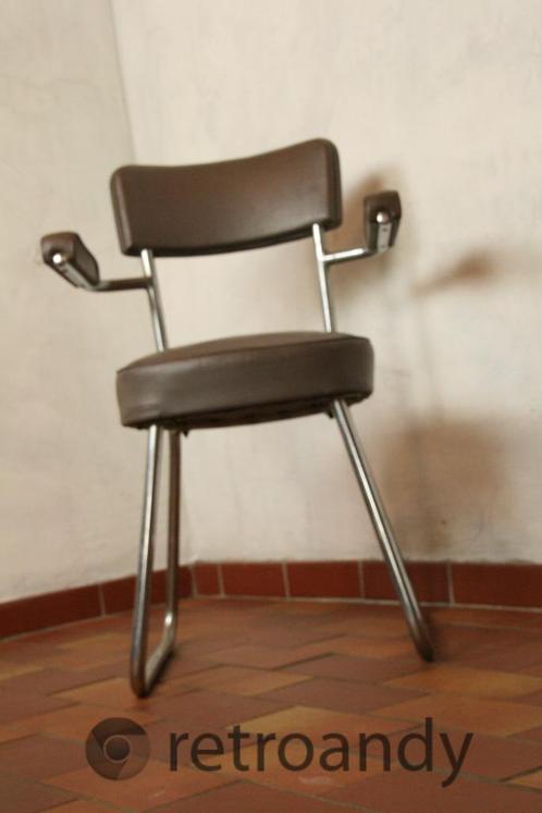 jaren 50 stoel met stalen [chroom] frame door Roneo, Huis en Inrichting, Stoelen, Gebruikt, Eén, Hout, Kunststof, Metaal, Overige materialen