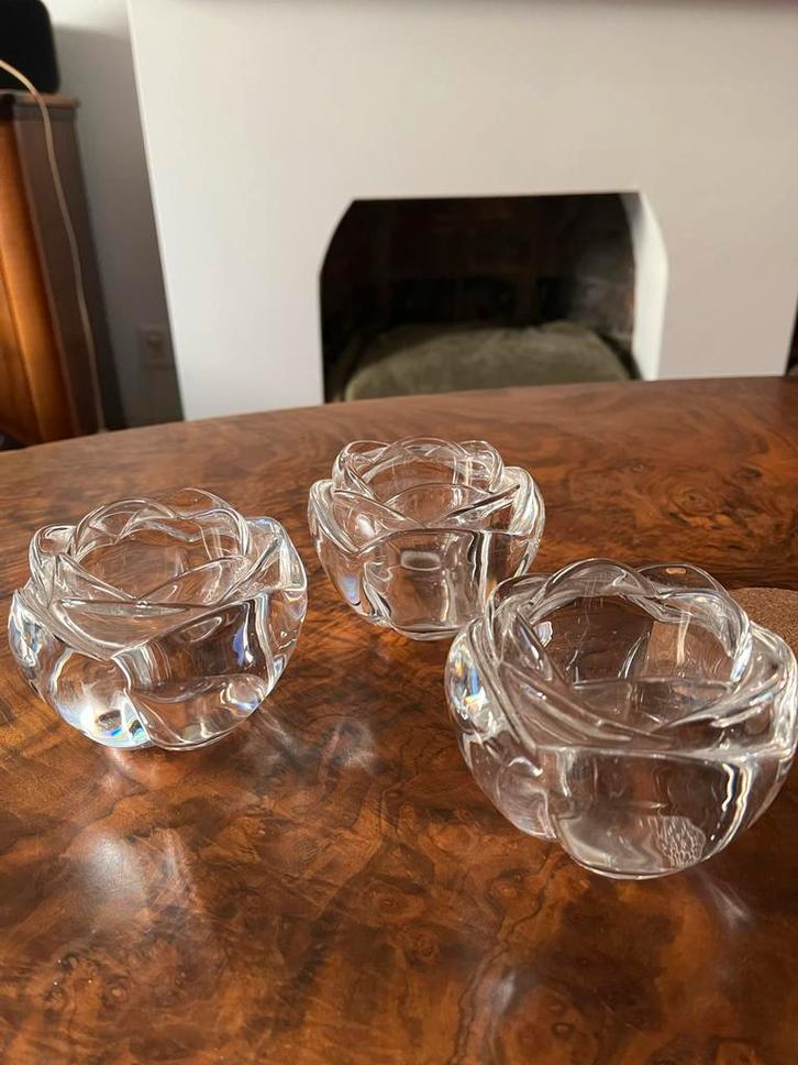 Set van 3 kristallen waxinelichthouders, Huis en Inrichting, Woonaccessoires | Kandelaars en Kaarsen, Zo goed als nieuw, Kandelaar