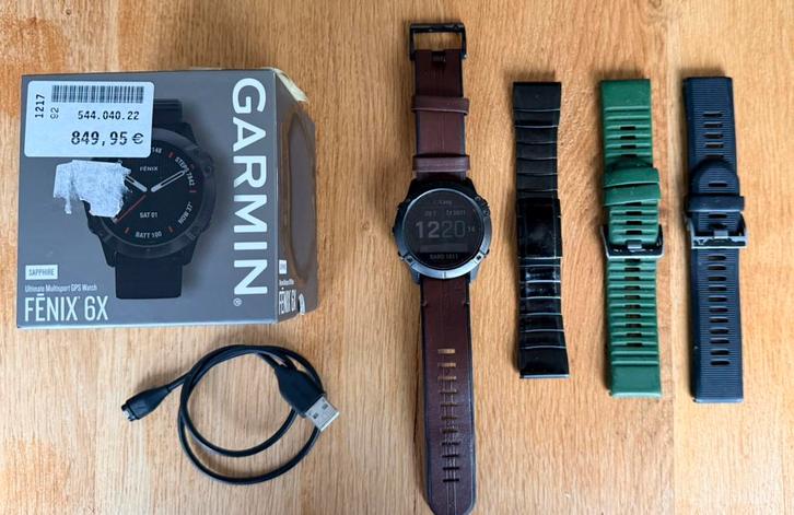 Garmin Fenix 6X Pro Sapphire (6 X), Sieraden, Tassen en Uiterlijk, Sporthorloges, Zo goed als nieuw, Android, Zwart, Afstand, Calorieverbanding