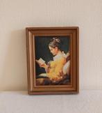 Vintage zeefdruk op zijde/Frankrijk/miniatuur 'la liseuse'., Antiek en Kunst, Kunst | Schilderijen | Klassiek, Ophalen of Verzenden