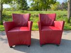 Montis Sting fauteuils in rood leer op wielen, nog 1 stuks!, Huis en Inrichting, Stoelen, Ophalen, Gebruikt, Leer, Eén