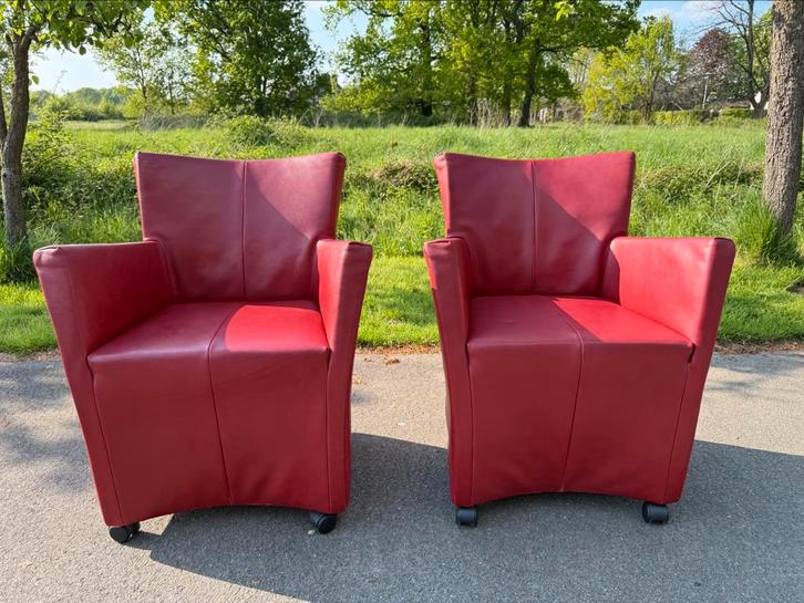 Montis Sting fauteuils in rood leer op wielen, nog 1 stuks!, Huis en Inrichting, Stoelen, Gebruikt, Eén, Leer, Rood, Ophalen