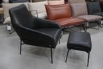 Luxe fauteuil + hocker Jolly Jess Design metaal leer zwart, Huis en Inrichting, Metaal, Zo goed als nieuw, 50 tot 75 cm, Ophalen