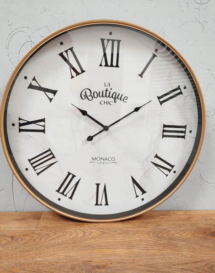 Grote Ronde Wandklok - 60cm Boutique Chic Monaco, Huis en Inrichting, Woonaccessoires | Klokken, Nieuw, Wandklok, Analoog, Verzenden