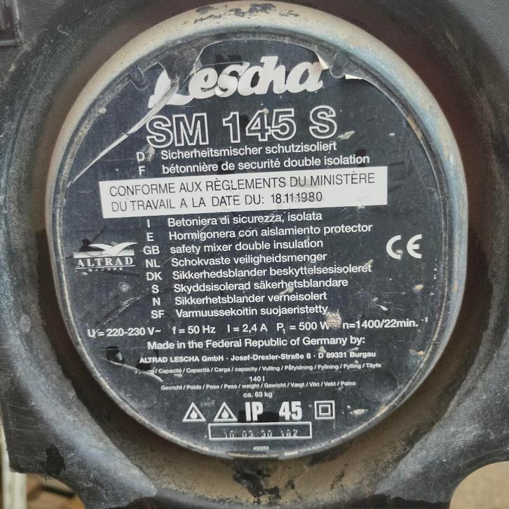 Betonmolen, Lescha SM 145 S, Doe-het-zelf en Verbouw, Betonmolens, Gebruikt, Ophalen
