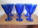 Set 6 vintage grote cobalt blauwe water wijn glazen, Ophalen of Verzenden