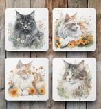 Maine Coon Aquarel onderzetters met houder, Huis en Inrichting, Woonaccessoires | Onderzetters, Ophalen of Verzenden, Nieuw, Glas of Kopje