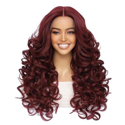 Luxe lace front pruik met superzachte krullen wijnrood, Sieraden, Tassen en Uiterlijk, Uiterlijk | Haarverzorging, Nieuw, Pruik of Haarverlenging