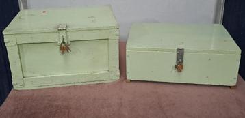 2 houten kisten mintgroen met koperen hangslot (NIEUW) beschikbaar voor biedingen