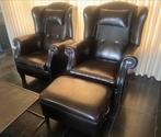2 Zwarte Schapenleren Oor fauteuils + Hocker“Lounge Atelier”, Huis en Inrichting, Fauteuils, Ophalen, 75 tot 100 cm, 50 tot 75 cm