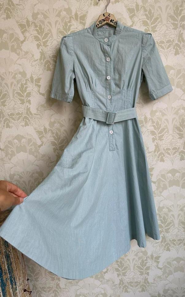 Vintage Guy Laroche gestreepte jurk 36 38, Kleding | Dames, Jurken, Zo goed als nieuw, Maat 36 (S), Groen, Onder de knie, Ophalen of Verzenden