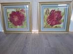 2 Lavandoux Schilderijen - Tulpen/Pioenrozen - Gouden Lijst, Ophalen of Verzenden
