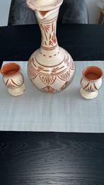 Aardewerk karaf met 2 bekers, Ophalen of Verzenden