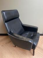 Vintage Scandinavian black leather armchair, jaren 50 model, Huis en Inrichting, Fauteuils, Minder dan 50 cm, Leer, Ophalen of Verzenden
