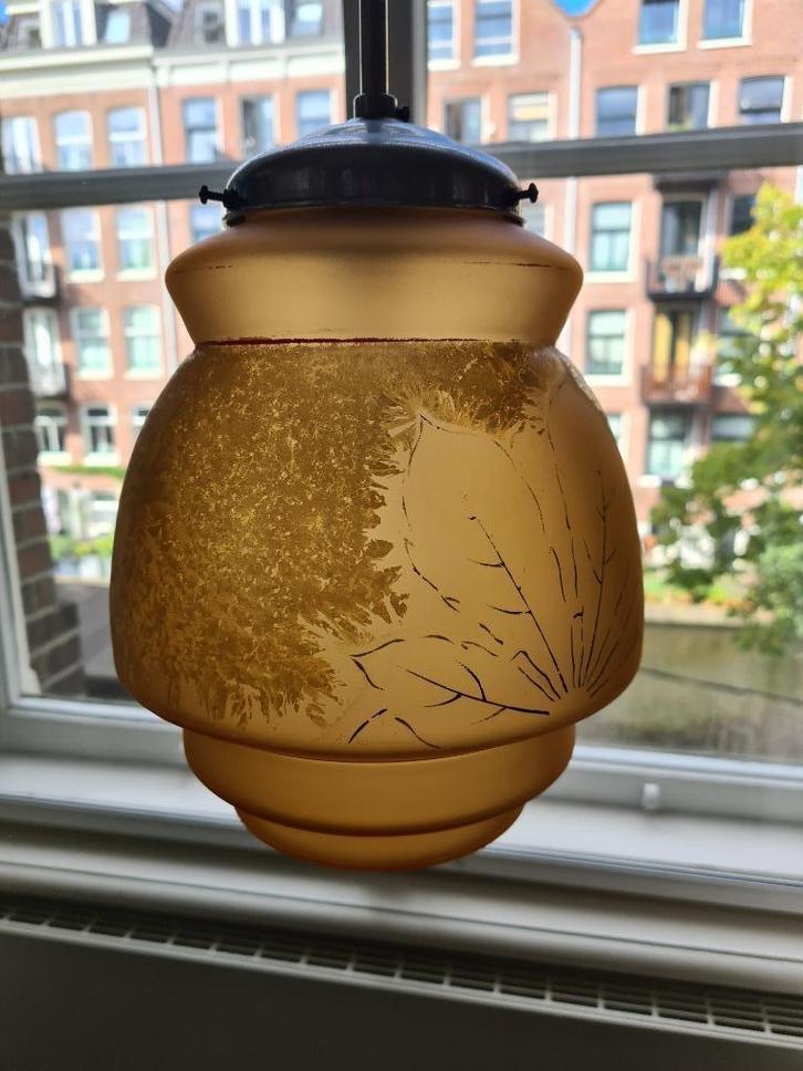 Art Deco hanglampje, Huis en Inrichting, Lampen | Hanglampen, Zo goed als nieuw, 75 cm of meer, Glas, Metaal, Ophalen
