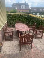 Hardhouten tuinset, tafel bank en stoelen, Tuin en Terras, Ophalen, Gebruikt, Hardhout, Bank