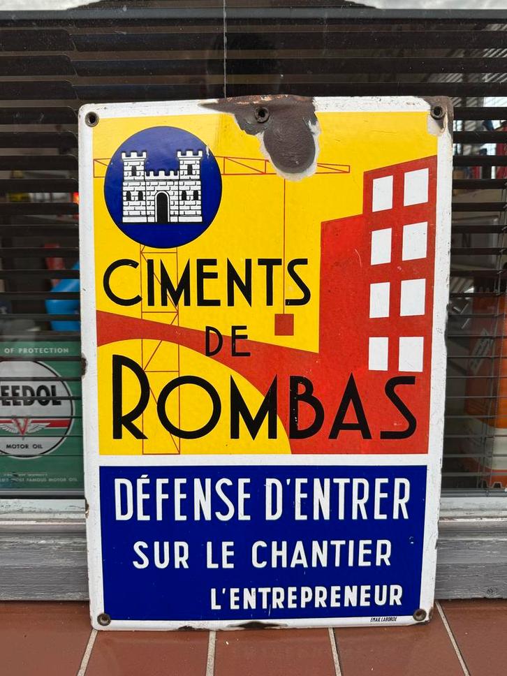 Vintage Ciments de Rombas Emaille Reclamebord, Antiek en Kunst, Antiek | Emaille, Ophalen of Verzenden