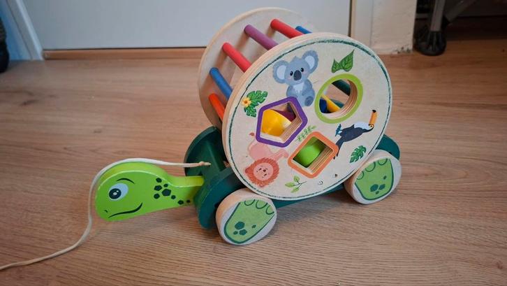 Houten Schildpad Vormenstoof met Wieltjes, Kinderen en Baby's, Speelgoed | Babyspeelgoed, Gebruikt, Overige typen, Met wieltjes