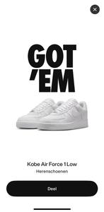 Kobe airforce 1, Wit, Nike, Nieuw, Ophalen of Verzenden
