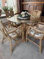 Rotan/bamboe eettafel met 4 stoelen. Ook leuk voor de serre, Ophalen, Overige materialen, Rond, Zo goed als nieuw