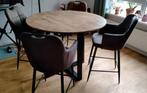 "Domino" Eethoek/Eettafel mango, met 4 barstoelen "Twan", Huis en Inrichting, Complete eetkamers, Ophalen, Zo goed als nieuw, Industrieel, mango