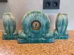 Belgische retro klokkenset schouwset aquablauw keramiek, Ophalen of Verzenden