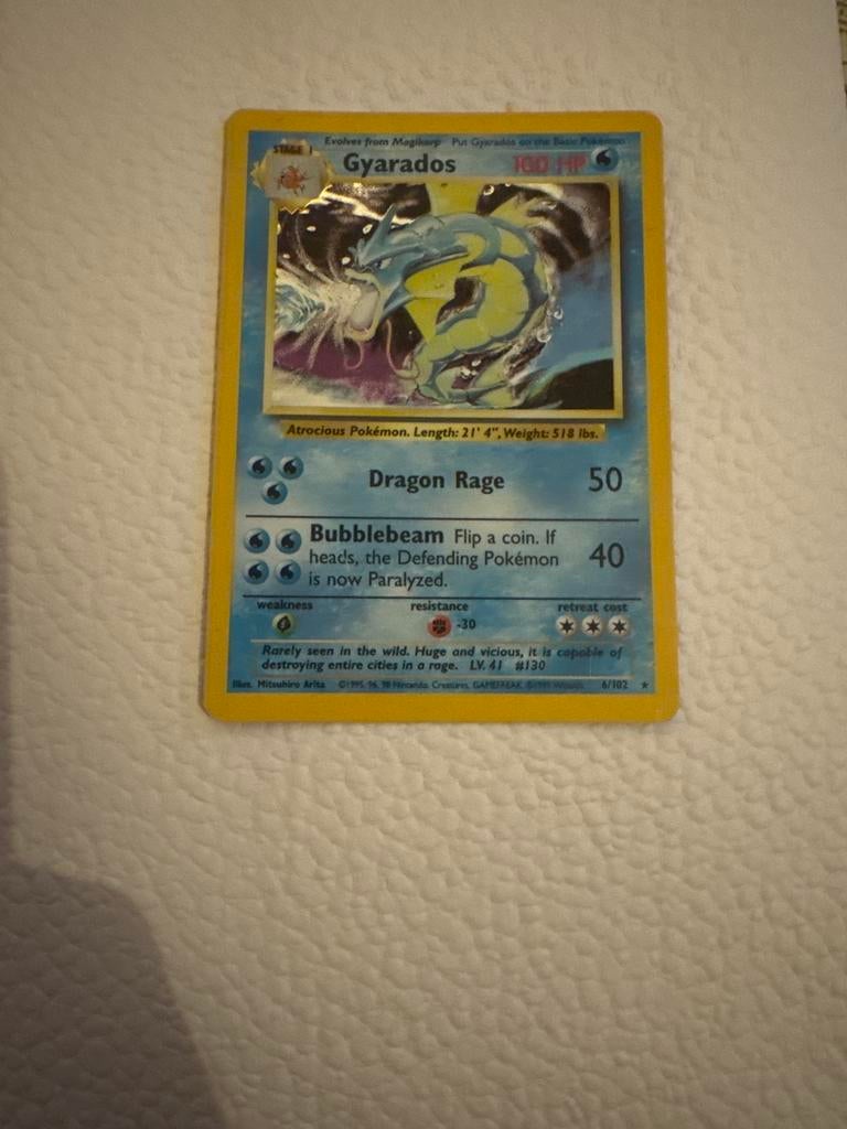 Pokémon kaart Gyarados 1999 - Zeldzaam!, Ophalen of Verzenden, Gebruikt, Losse kaart, Foil
