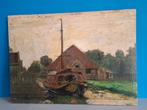 Oud schilderij schuit op waterweg olieverf op paneel, Antiek en Kunst, Kunst | Schilderijen | Klassiek, Ophalen of Verzenden