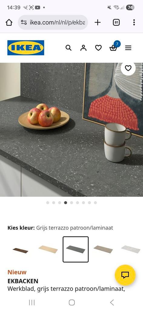 Nieuw Ikea Ekbacken werkblad - grijs terrazzo, Huis en Inrichting, Keuken | Keukenelementen, Nieuw, Minder dan 100 cm, 50 tot 100 cm