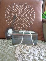 Brocante Glazen Sieradendoos met Spiegel & Parels **Mimosa**, Ophalen of Verzenden