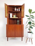 vintage Deense servieskast | hoekkast teak fineer Danish, Ophalen of Verzenden, Huis en Inrichting