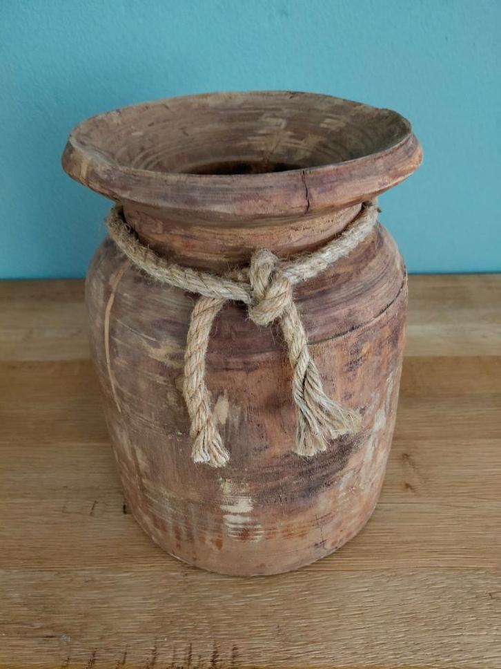 Rustieke Houten Bloempot met Touw, Antiek en Kunst, Antiek | Woonaccessoires, Ophalen