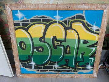 Graffiti schilderij OSCAR. 135 cm bij 110 cm. incl. lijst  beschikbaar voor biedingen