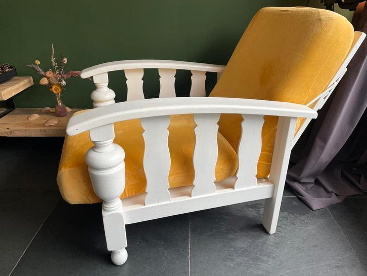 Houten rokersstoel met verstelbare rugleuning, Huis en Inrichting, Stoelen, Zo goed als nieuw, Eén, Hout, Wit, Ophalen