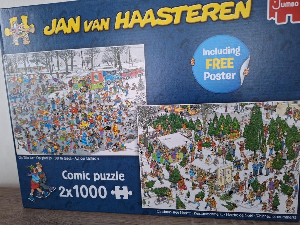 Jan  van Haasteren puzzel, 2x 1000stukjes  in één doos., Hobby en Vrije tijd, Ophalen, 500 t/m 1500 stukjes