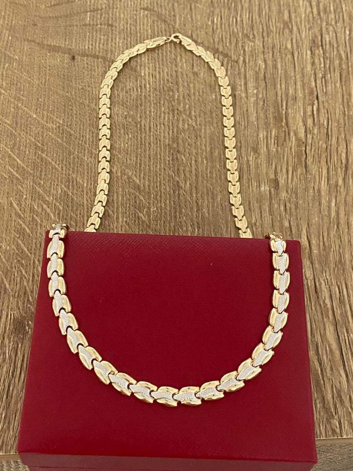 14 karaat (585) gouden ketting (wit en geel goud), Sieraden, Tassen en Uiterlijk, Kettingen, Nieuw, Goud, Goud, Ophalen of Verzenden