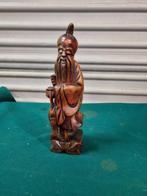 Chinese houten beeld man met vis, Ophalen of Verzenden