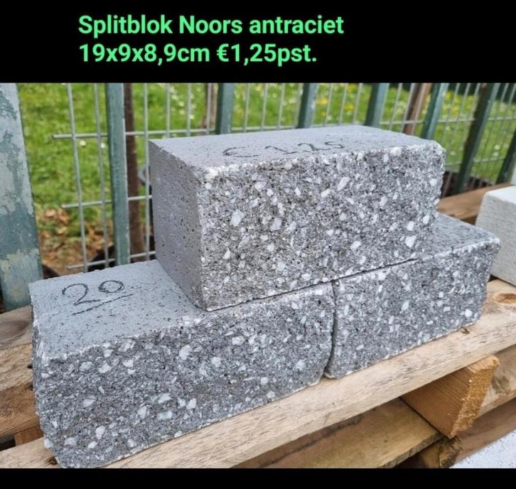 Splitblok Noors antraciet 19x9x8,9 stapelblokken s-partij, Tuin en Terras, Bielzen en Borders, Nieuw, Blok, Beton, Minder dan 25 cm