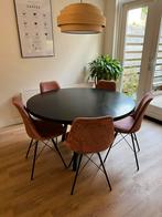 Zwarte eiken ronde eettafel 130 cm, Ophalen, 100 tot 150 cm, Rond, Zo goed als nieuw