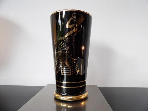 Art Deco Vaas Vrouw met Hond, zwart opaline/Goud, Antiek en Kunst, Antiek | Vazen, Ophalen of Verzenden