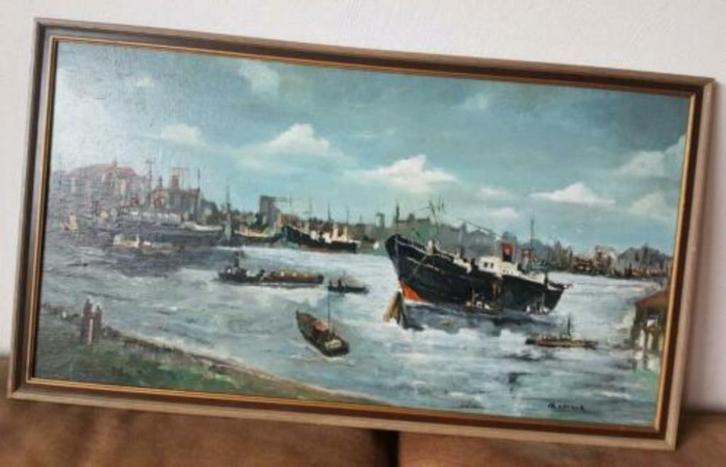 havenschilderij Adrianus Johannes van Eck Amsterdam., Antiek en Kunst, Kunst | Schilderijen | Klassiek, Ophalen