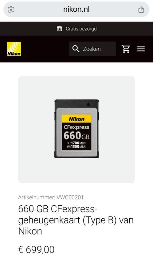 Nikon CFexpress 660GB (Type B) - Zo goed als nieuw, Audio, Tv en Foto, Fotografie | Geheugenkaarten, Zo goed als nieuw, Overige typen