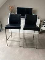 Leren zwarte barkrukken, Huis en Inrichting, Barkrukken, 2 krukken, Ophalen, 60 tot 90 cm