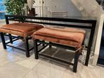 zwarte design side table met 2 hockers, Huis en Inrichting, Tafels | Sidetables, Ophalen, Glas, Design, Zo goed als nieuw