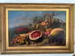 Antiek Jose M Corchon Fruitstilleven + vaas groot schilderij, Ophalen