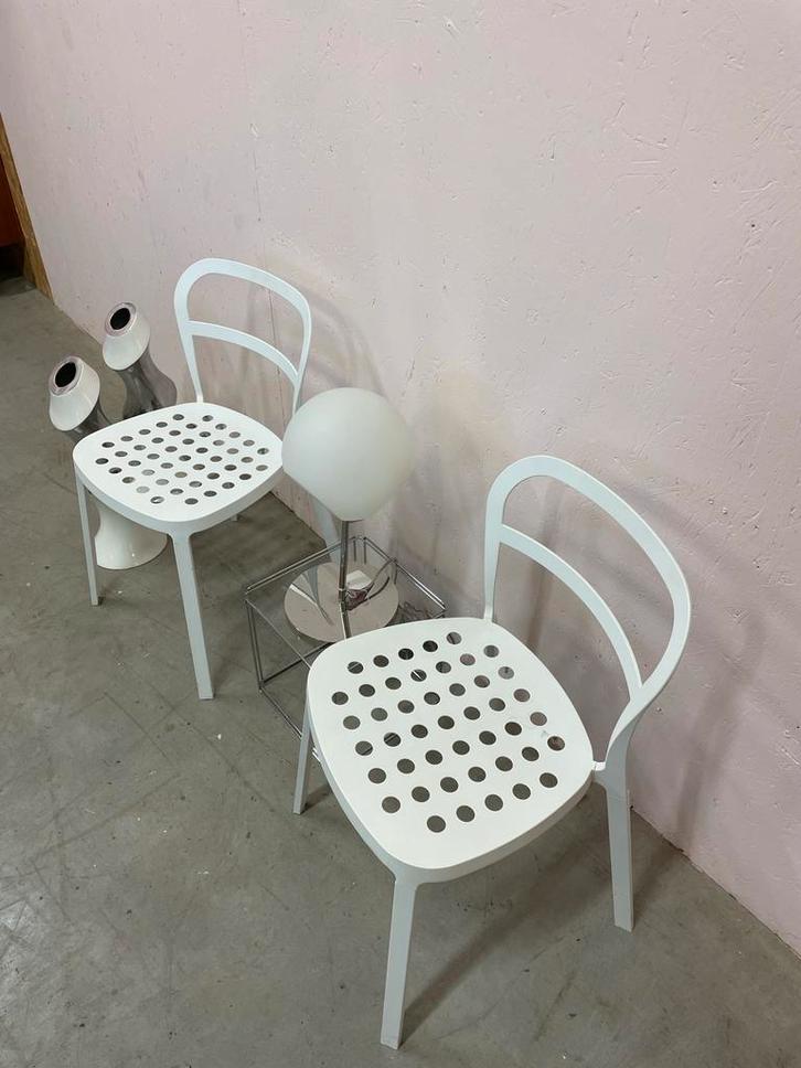Witte design stoelen - set van 2, Huis en Inrichting, Stoelen, Zo goed als nieuw, Twee, Metaal, Wit, Ophalen